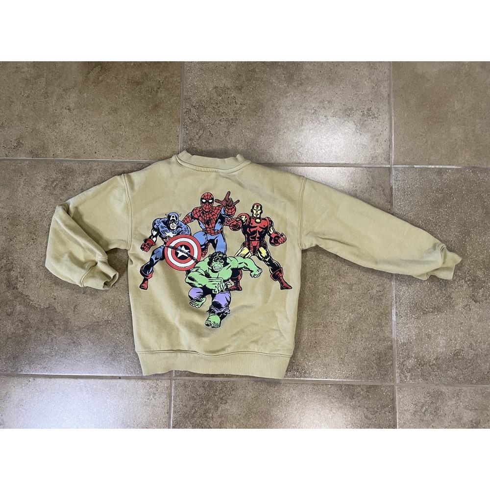 H&M Marvel Avengers Sweatshirt Toddler Sz 5T Beige Spiderman Iron Man Hulk